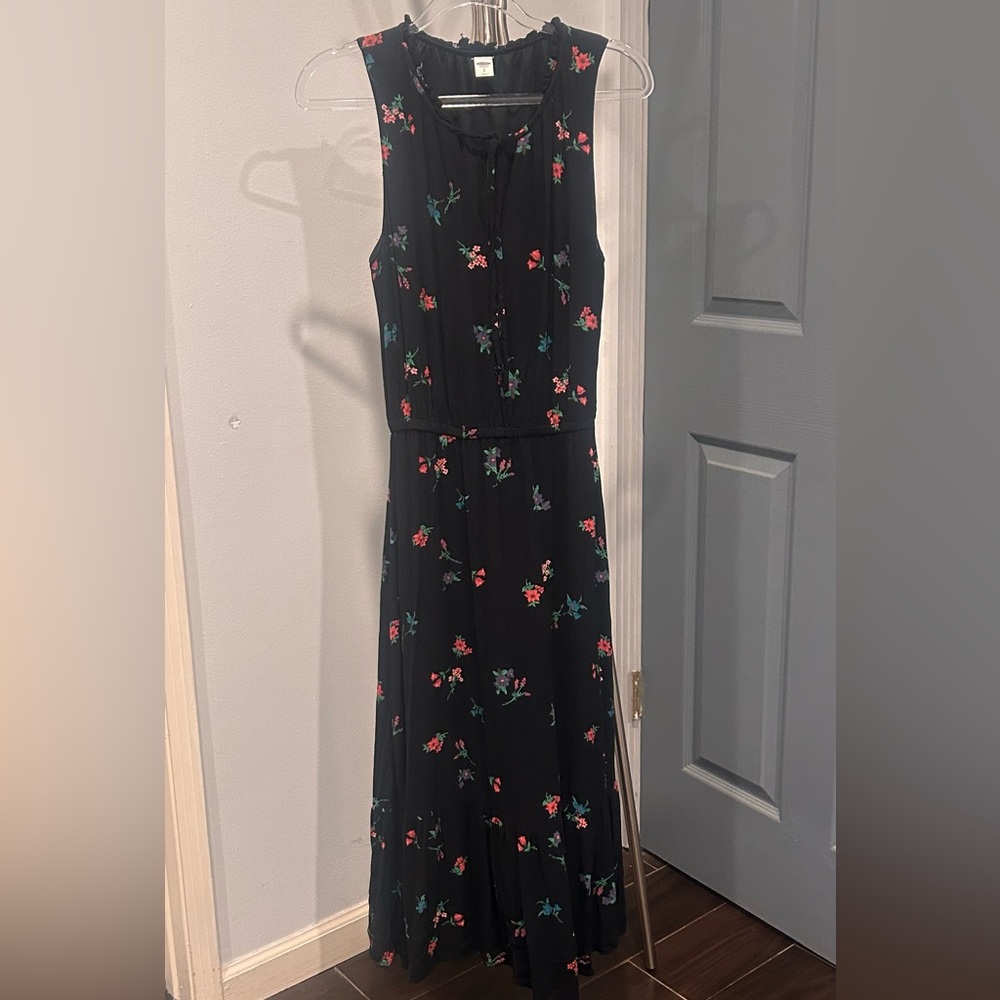 Old Navy Black Maxi Dress with Red and Teal Floral Print